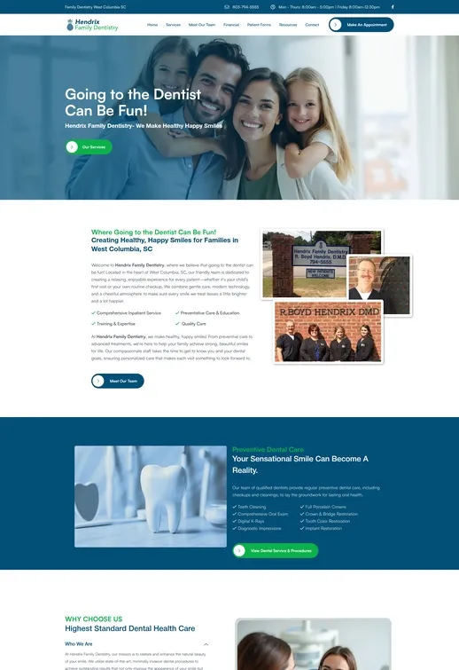 Website design Columbia SC portfolio screenshot for Hendrix Family Dentistry in West Columbia